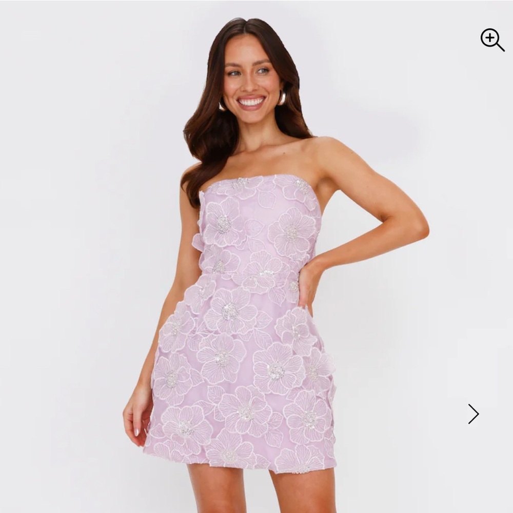 Strapless Lilac 3D Floral Dress